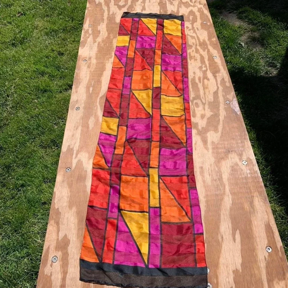 Vibrant vintage color block scarf stained glass, whimsy, spring summer, colorful